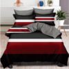 Lenjerie pentru Pat Dublu, Bumbac Finet, 6 Piese, Dungi, Rosu-Negru-Alb, Cod R60-281