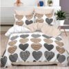 Lenjerie pentru Pat Dublu, Bumbac Finet, 6 Piese, Inimioare Bej-Gri-Alb, Cod R60-313