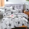 Lenjerie pentru Pat Dublu, Bumbac Finet, 6 Piese, Stelute Gri-Negru, Cod R60-348