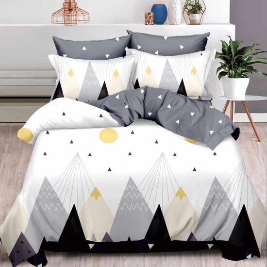 Lenjerie pentru Pat Dublu, Bumbac Finet, 6 Piese, Forme Geometrice, Multicolor, Cod R60-378