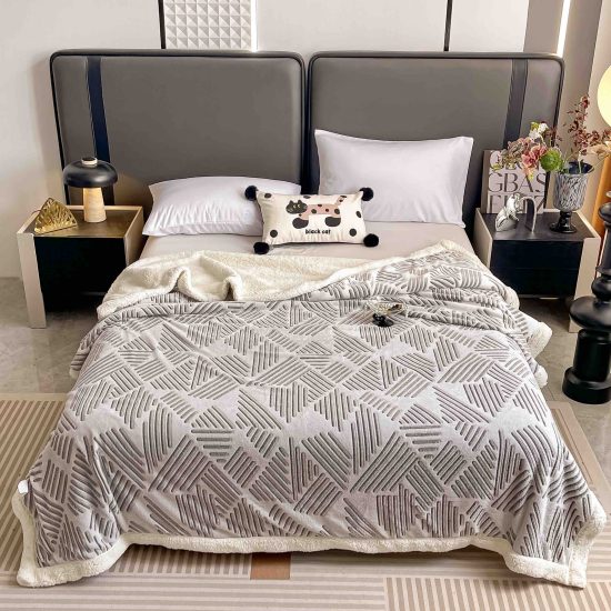 Patura Cocolino Premium cu Blanita, Pufoasa, Model Liniute, Gri, 200 x 230, Cod J485