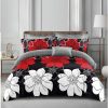 Lenjerie de Pat 2 Persoane Bumbac Satinat, 4 Piese, Model Floricele, Negru-Gri-Alb, Cod A50-635