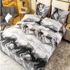 Lenjerie de Pat 2 Persoane Bumbac Satinat, 4 Piese, Model Modern, Negru-Alb, Cod A50-638