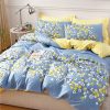 Lenjerie de Pat 2 Persoane Bumbac Satinat, 4 Piese, Model Floricele, Albastru-Galben, Cod A50-437