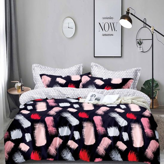 Lenjerie de Pat 2 Persoane Bumbac Satinat, 4 Piese, Model Modern, Multicolor, Cod A50-598