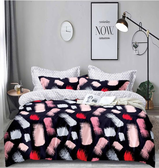 Lenjerie de Pat 2 Persoane Bumbac Satinat, 4 Piese, Model Modern, Multicolor, Cod A50-598