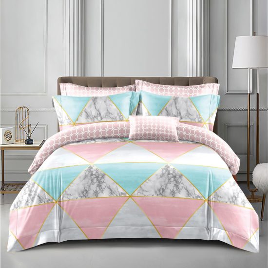 Lenjerie de Pat 2 Persoane Bumbac Satinat, 4 Piese, Model Modern, Multicolor, Cod A50-618