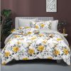 Lenjerie de Pat 2 Persoane Bumbac Satinat, 4 Piese, Model Floricele, Alb-Galben, Cod A50-620